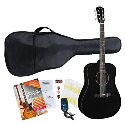 Image de FENDER CD Set 60 BK Guitare Western avec étui, clip Tuner, école de &amp; DVD, cordes et médiators (Noir)