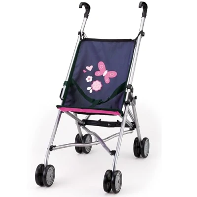 Image de Bayer Design 30113AA Poussette Canne pour poupée, Roues Doubles, Ceinture de sécurité, Pliable, Bleu