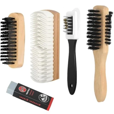 Image de UQTUKO Brosse à daim pour chaussures, 5 pièces Kit Nettoyage Chaussure Multifonction 4 Côtés brosses chaussures avec Gomme de Nubuck