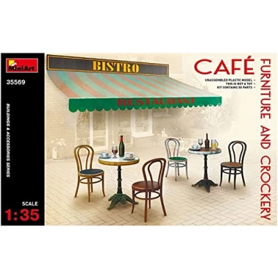 Image de MiniArt 35569 Meuble de café 1:35 avec Vaisselle Construction en Plastique, Bricolage, Loisirs, Collage, kit modélisme, à Assembler, Non laqué, Centre