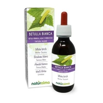 Image de Bouleau blanc ou verruqueux (Betula pendula, alba verrucosa) feuilles Teinture Mère sans alcool Naturalma Extrait liquide gouttes 120 ml Complément alimentaire Végétalien végan