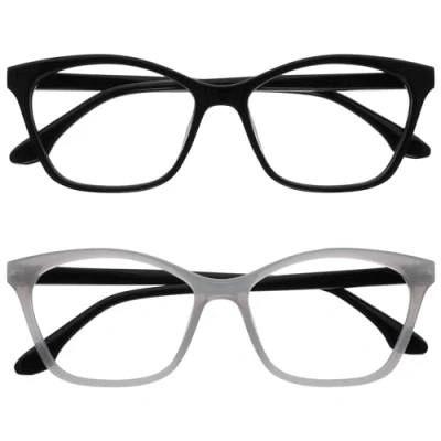 Image de OPULIZE KAT Lunettes de Lecture Lot 2 Élégante Monture Œil Chat Noir et Gris Hommes Femmes Charnières à Ressort RR59 17 +1.50