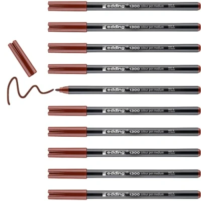 Image de edding 1300 feutre de coloriage fin pointe moyenne brun 10 stylos ronde 2 mm pour dessiner et écrire l&#039;école, les mandalas, le doodling, bullet journals