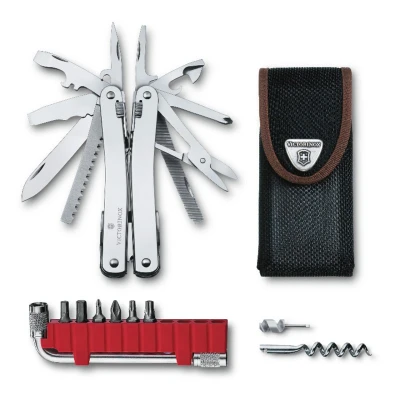Image de VICTORINOX Outil Multifonction Swiss Tool X Plus, 35 Fonctions, Made, avec Lame Blocable, y c. Étui Ceinture Nylon, Argent