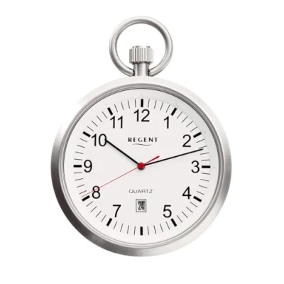 Image de REGENT Montre de poche pour homme en acier inoxydable 43 mm diamètre avec mouvement à quartz Miyota Verre minéral plat différentes variantes, P 778 Blanc / Date, Classique