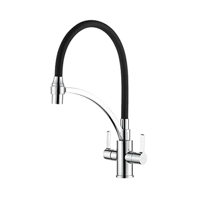 Image de Ibergrif M22142 2 Robinet de cuisine extractible avec fonctions pulvérisation, mélange d&#039;évier bec flexible Noir