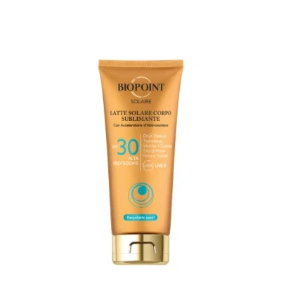 Image de Biopoint Solaire Lait Corps Sublimante SPF 30 avec accélérateur de bronzage, Action antioxydante et Hydratant, Donne une peau Dorée Lumineuse, 200 ml