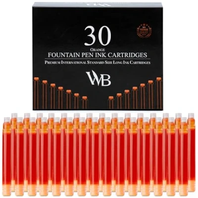 Image de Wordsworth &amp; Black Recharges D&#039;encre Pour Stylo Plume Lot De 30 Cartouches Orange Taille Standard Internationale Longueur Appr 2,04 Pouces Diamètre La Base 0,24 Pouce Jetable