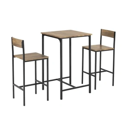 Image de SoBuy OGT27 N Ensemble Table de Bar + 2 Chaises Mange Debout Haute Cuisine Set Tabourets avec Repose Pieds