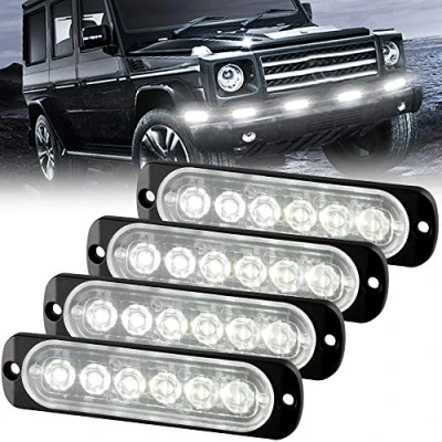 Image de Sidaqi Feux Stroboscopique Urgent Avertissement Flash Danger Lampe d&#039;avertissement 6 LED Blanc pour Véhicule Camion Remorque 12 24V (4pcs)