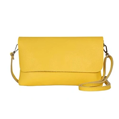 Image de AmbraModa GLX11 Sac à bandoulière pochette pour femme en cuir véritable. Convient téléphones portables jusqu&#039;à 7&quot; (jaune)