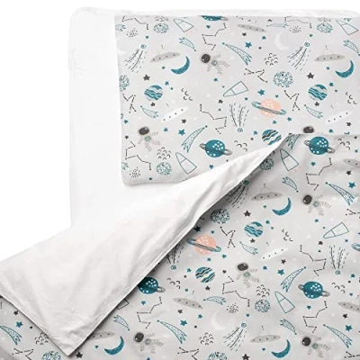 Image de FlyIdeas Housse de Couette Enfant + Taie Lit Bebe, 100x135 cm Parure 100% Coton Certifiè Alese et Berceau, Made in EU