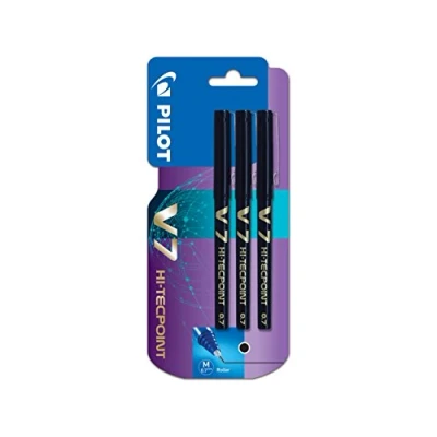 Image de Pilot V7 Hi Tecpoint Rollerball Pen 0.7 mm Tip Black Pack of 3