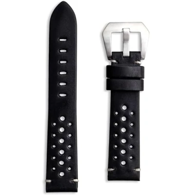 Image de Buckle &amp; Stitch Bracelet de montre en cuir fait à la main perforé style course Noir Marron foncé Tan Bleu marine 20 mm, 22 24 mm Barres ressort et outil inclus
