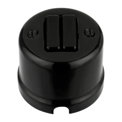 Image de Interrupteur double en porcelaine rétro saillie Tout un Série QR1 Noir