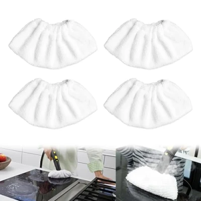 Image de Nettoyage à la vapeur en microfibre pour buse manuelle, ensemble de chiffons éponge, housse coton compatible avec plupart des Nettoyeur (Blanc)