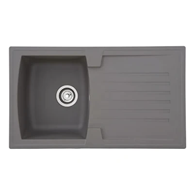 Image de Respekta Évier en minéralite Boston gris béton/Évier encastrable à un bac de 86 x 50 cm/Évier adapté aux meubles sous évier d&#039;une largeur minimale 45 cm