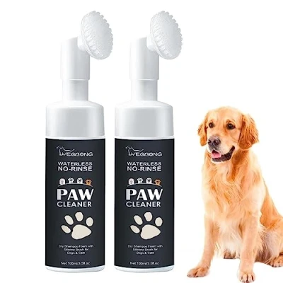 Image de Mousse nettoyante pour pattes sans rinçage Shampooing naturel et eau avec brosse en silicone, nettoie rapidement les chiens chats
