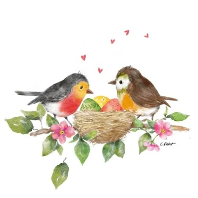 Image de Lot de 20 serviettes table en papier avec motif oiseaux Pâques au nid plein d&#039;œufs Convient également pour le découpage et la technique des 33 x cm
