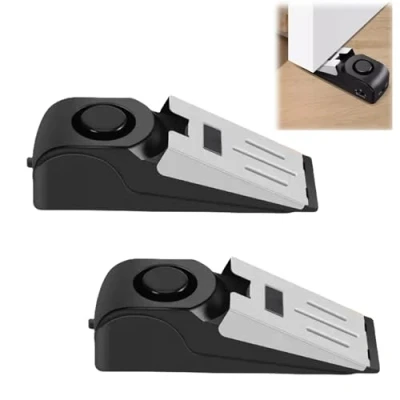 Image de Butée de Portes avec Alarme, Cale Porte Alarme 120 dB, 3 Sensibilités Réglables Sécurité pour Porte, Arrêts Caoutchouc Antidérapant Maison, Voyage