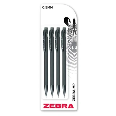 Image de Zebra Pen MP Mechanical Pencil, 0.5mm, Black Barrel, Standard HB Lead, Built in Eraser, 4 Pack