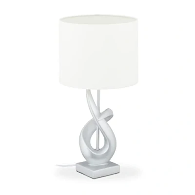 Image de Relaxdays Lampe de table moderne, design élégant, avec abat jour, E27; designer HxD 47 x 25 cm, argent blanc