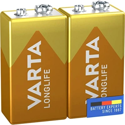 Image de VARTA Piles Pile Bloc 9V, lot de 2, Longlife, Alcalines, pack stockage, pour détecteurs fumée, alarmes incendie