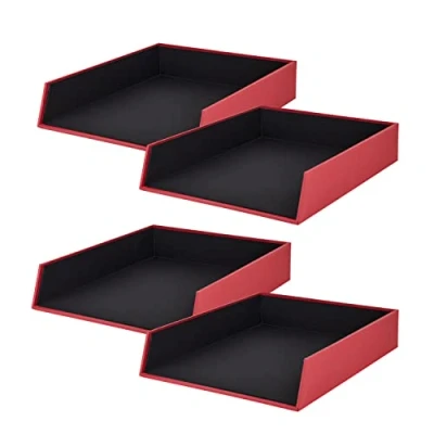 Image de Rössler Papier 1335452360 4 S.O.H.O Corbeille de Rangement pour DIN A4, Rouge, pièces, Casiers empilables, à courrier 26 x 6 32 cm