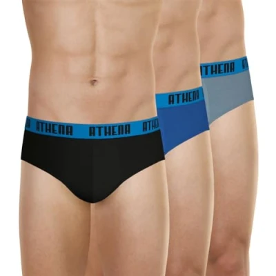 Image de Athena Lot de 3 Slips Coupe Ergonomique Ecopack Basic Color, Noir Bleu Gris, Homme