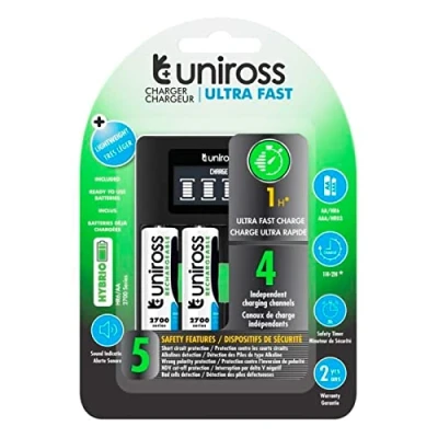 Image de Uniross Chargeur LCD Ultra Rapide pour 1 à 4 Piles Ni MH 1.2V AA AAA avec 2700 NiMH Inclus