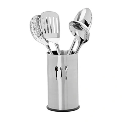 Image de Relaxdays Ustensiles de cuisine set 4 en inox avec récipient porte ustensiles, argenté
