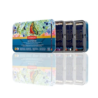 Image de Derwent Inktense Pencils Art Set, 100 Premium Water Soluble Indelible Permanent Watercolor Collection in Tin, for Adults, 4mm Core, Professional Quality (2306130)