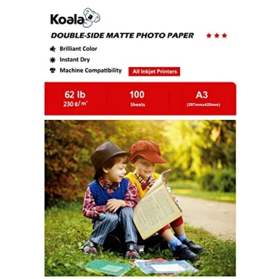 Image de KOALA Papier Photo Double Face Mat pour imprimante à Jet d&#039;encre, A3, 230 g/m², 100 feuilles. Convient l&#039;impression de Photos, Brochures, Certificats, Livrets, Flyers, Dépliants, Calendriers
