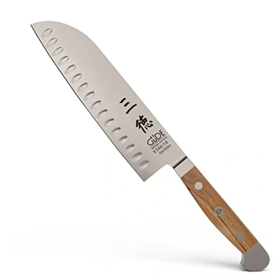 Image de Güde Solingen Santoku avec lame forgée, 18 cm, bois d&#039;olivier, ALPHA OLIVE double mitre, fabriqué à la main en Allemagne