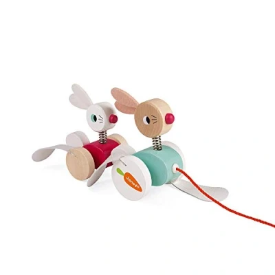 Image de Lapins à Promener Zigolos Jouet d&#039;Eveil Motricité Bois Certifié FSC® et Peinture l&#039;Eau Dès 1 An