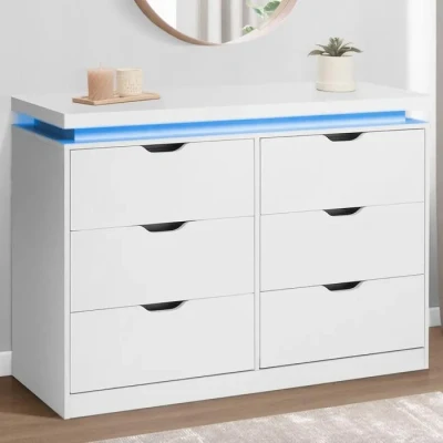 Image de Commode 6 tiroirs LUNA à LEDS 115 cm blanc