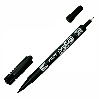 Image de PILOT Lot de 3 Stylos Feutres TWIN MARKER Indélébile Noir 2 Pointes Ogives : 1 Pointe Fine et Moyenne