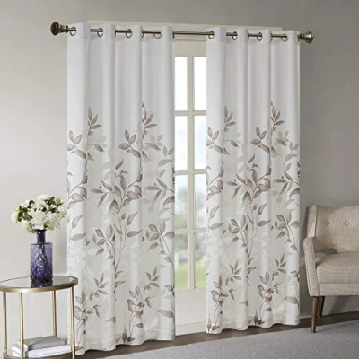 Image de Madison Park Cecily Rideau de fenêtre Semi Transparent à imprimé botanique dévoré, Facile accrocher, s&#039;adapte Une Tringle jusqu&#039;à 3,2 cm diamètre, 127 x 213,4 cm, Feuilles Mauve