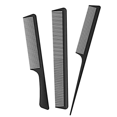 Image de JeoPoom Ensemble de Peigne à Cheveux[3 Pièces], Queuem, Dents Fines et Larges Le Larges, Antistatique Résistant la Chaleur, pour Styliste salon Coiffeur(Noir)