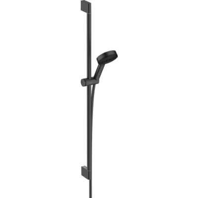 Image de Hansgrohe, noir mat, économie d&#039;eau Pulsify Select S, ensemble, pommeau (EcoSmart) avec 3 types de jet (Relaxation), barre 90cm, flexible douche 1,60m, 24171670, 0,90m set