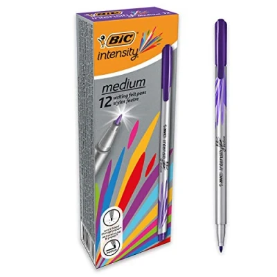 Image de BIC Intensity Stylo Feutre d&#039;écriture Pointe Medium et Corps métallisé Violet intense, Boîte de 12