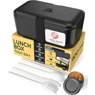 Image de Umami Bento Lunch Box, Couverts &amp; 1 Pots à Sauce Inclus, Boîte Bento, Lunchbox Micro Ondable, Adulte Encastrable, Repas 2 Compartiments,