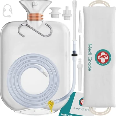 Image de Medi Grade Trousse Lavement Intestinal Qualité à Domicile Kit Colon Enema Comprend une Poche Réutilisable Accessoires Instructions Sac de Transport