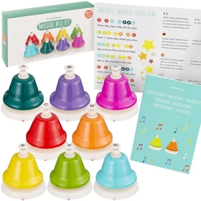 Image de THE TWIDDLERS Ensemble de Cloches à Main Colorées 8 Notes avec Partition &amp; Coffret Cadeau pour Bébés Enfants Musicales Montessori Noël