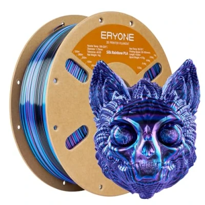 Image de ERYONE Silk Rainbow Twist PLA Filament, Fast Color Change for 3D Printing Shiny 1.75mm ±0.03mm, 1KG Spool (2.2 Lbs), Black Blue Purple