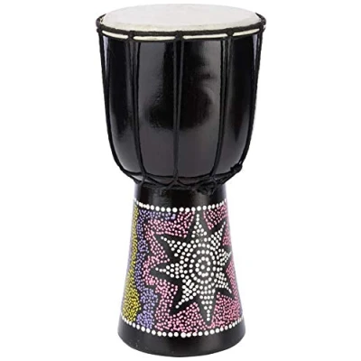 Image de A Star Tambour Djembé Africain Coloré Peint de 6 Pouces Authentique Fait à la Main, Corde Accordée, Peau Naturelle Hauteur 30cm, Diamètre 15cm