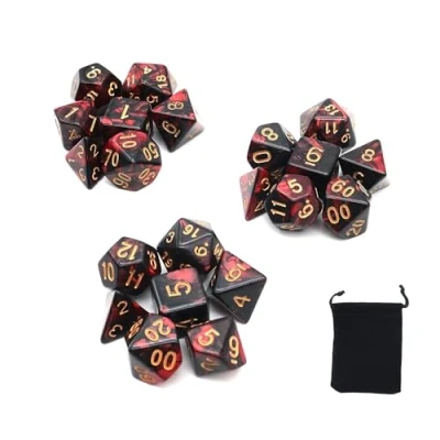 Image de DollaTek Jeu de dés polyédriques Jeux Table 3 x 7 (21 pièces) Série Die D20 D12 D10 D8 D6 D4 DND RPG MTG Double Couleurs Une pièce (Rouge et Noir)