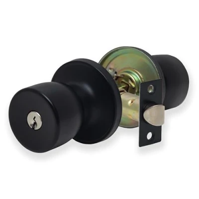 Image de XFORT Lot de boutons d&#039;entrée en noir , serrure porte forme tulipe pour portes intérieures avec mécanisme verrouillage à clé et cran d&#039;arrêt.