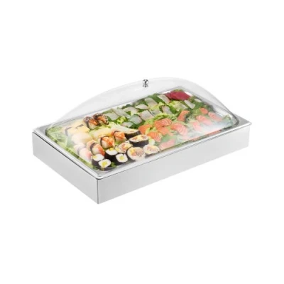 Image de VEVOR Saladette Réfrigérée à Poser avec 1 Plateau de Service en Acier Inoxydable, Vitrine Comptoir Couvercle Arc Transparent et 3 Bacs Glaçons, pour Restaurant Hôtel Cuisine Fête
