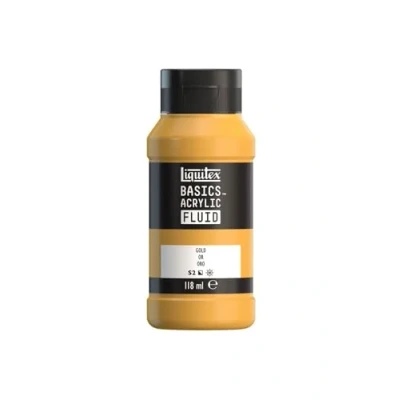 Image de Liquitex 8870421 Basics Fluid Peinture acrylique à consistance fluide, séchage rapide, résistante la lumière, imperméable, base d&#039;eau, Flacon de 118 ml, Or